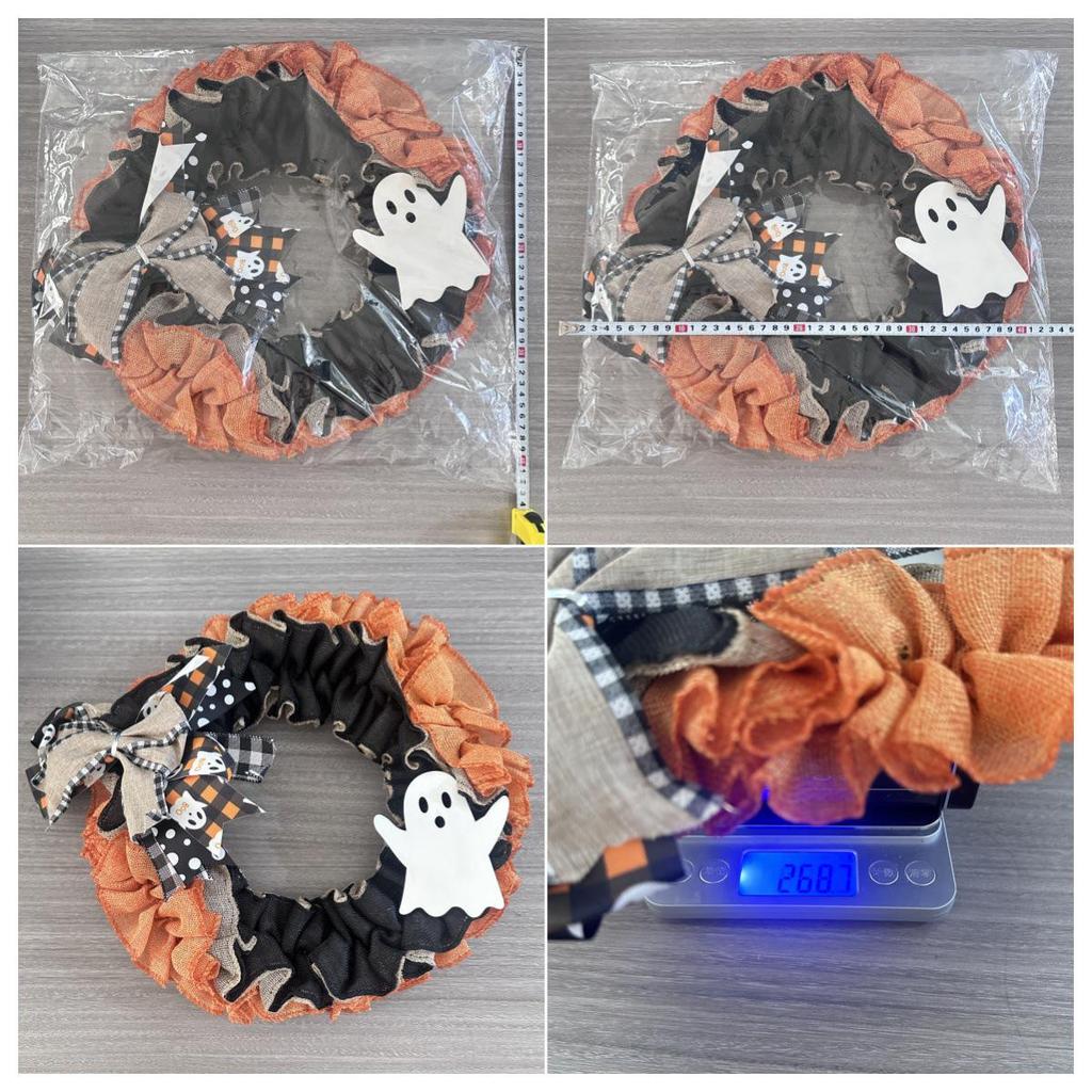 Haobei Halloween Burlap Bow Ghost Wreath for Front Door - New Christmas Decoration