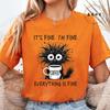 Its Fine Im Fine Everything Is Fine Shirt Funny Black Cat Anxiety Tee Unisextal Health Awareness Outfit TShirts Friend Gift
