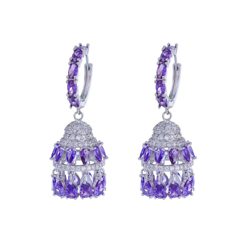 

Noble Luxury Elegant Purple Heavy Industry Court Style Earrings Full Of Zircon Water Droplets Three-Dimensional Bells And Earrings