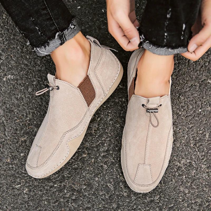 Adidași de piele la modă pentru bărbați, pantofi casual confortabili pentru bărbați, pantofi de mers pe jos din piele de căprioară rezistenți la uzură pentru exterior, pantofi de lucru respirabili pentru bărbați