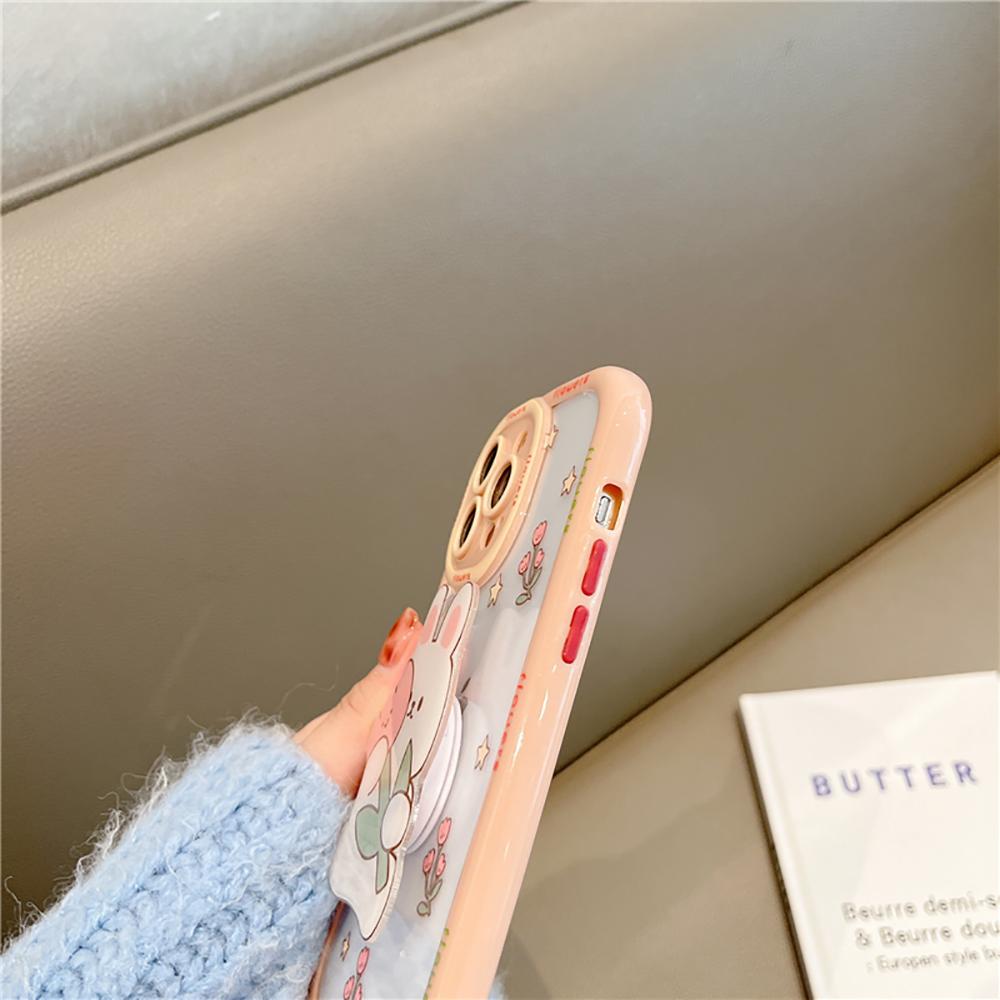 3d Cute Rabbit Cartoon Flower Shockproof Bumper Holder Stand Phone Cases For Iphone 14 11 12 13 Pro Max Soft Back Cover Case