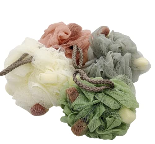 KIRA Bath-Sponge Shower Puff Extra-Large Mesh Pouf (Luffa Loofa Puff Scrubber - Big Full Lather Cleanse, Exfoliate with Bathing Accessories (Pack o