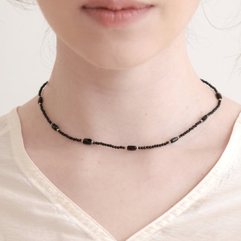 halden square ball beads necklace (N035_black)