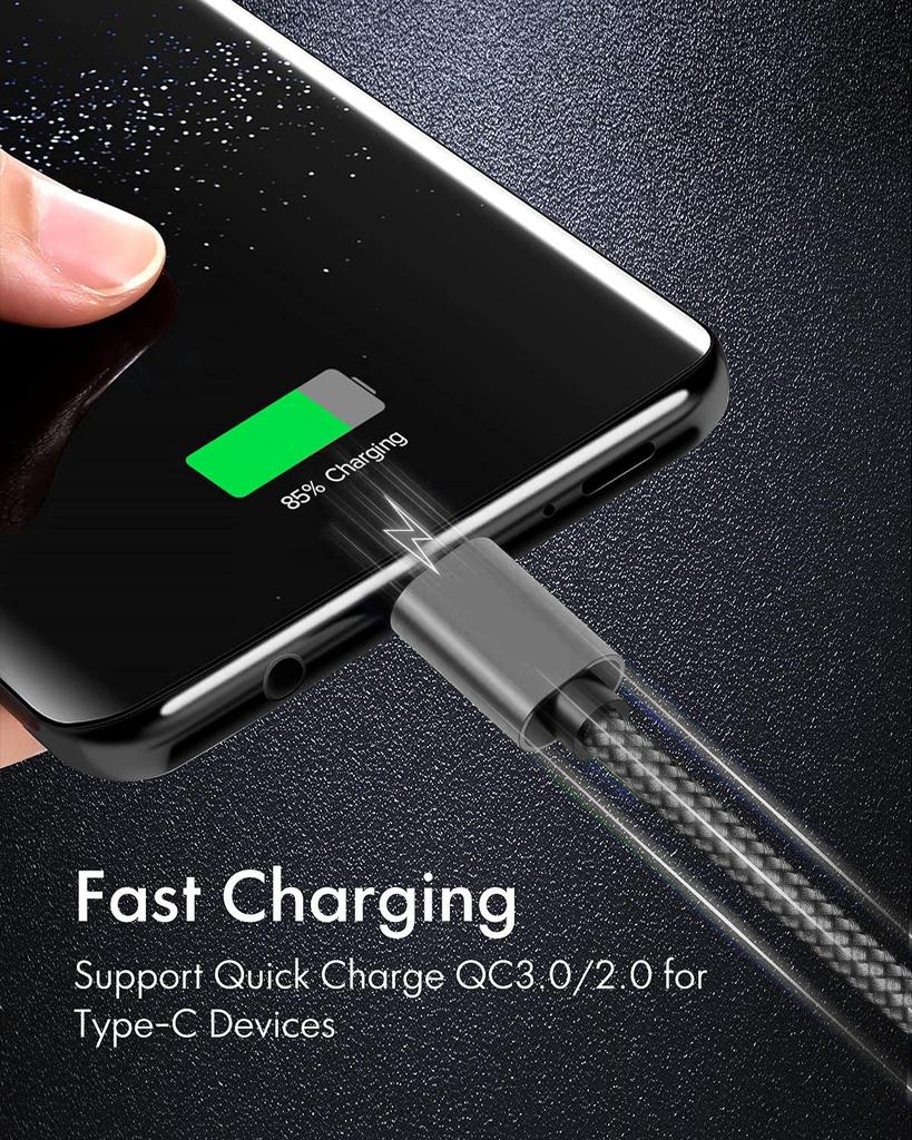Nylon Data Cable Fast Charger USB A to Type C Charging Cable For Huawei Samsung Android phone TypeC Charging Device 1M 2M 3M