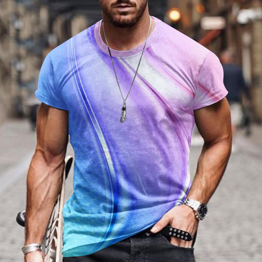 Summer Round Neck 3D Line Print Top Fashionable Casual Short Sleeved Men's T-shirts