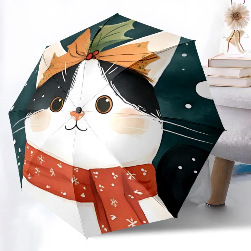 1pc Winter Cat Automatic Folding Umbrella - Compact 8-Rib Design, Durable Plastic & Iron, Lightweight for Outdoor Daily Use177