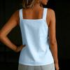 Women's Summer Fashion Color Square Neck Loose Sleeveless Button Vest Shirt Pullover Top