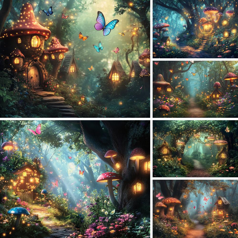 Fairy forest Glitter tree background Magic Forest night Butterfly photography birthday background party photo shoot decoration