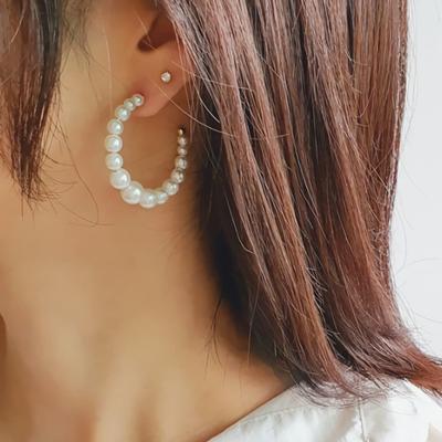 Pendientes de Anillo de Perla de Perla de Titanio para Mujer