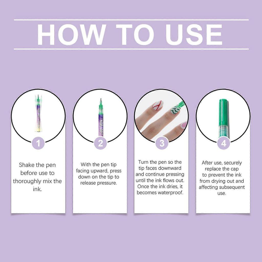 Fine Tips 3D Nail Art Pens, 12 Colors 0.5MM Nail Polish Pens Nail Point Graffiti Dotting Pen Drawing Painting Liner Brush for Home Salon