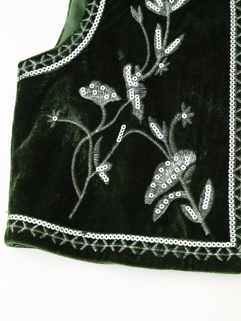 European American Women's Velvet Embroidered Sequin Vest