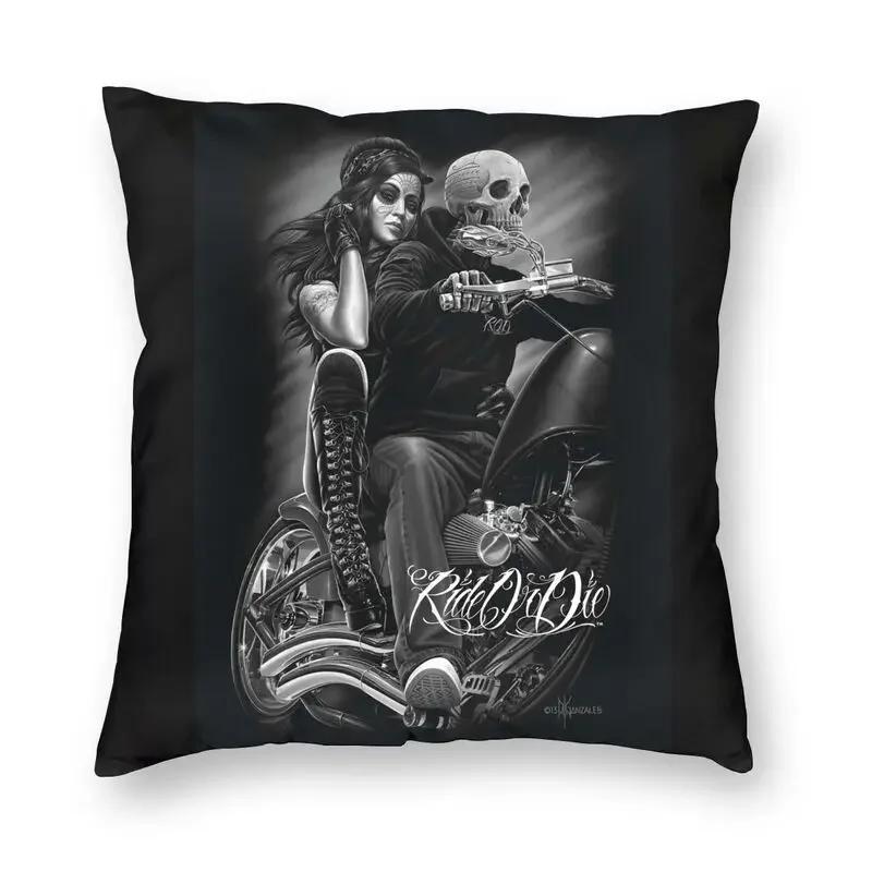 Halloween Zuckerschädel Mädchen Kissenbezug Sofa Heim Dekoration Mexikanisch Chicano Stil Quadratischer Wurfkissenbezug 40x40cm