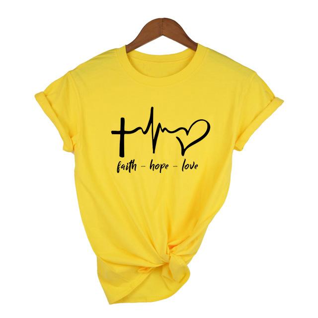Women T Shirt Summer Short Sleeve Faith Love T Shirt O Neck Casual Ladies
