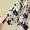Kočka Kreslený Potisk Šifonová Vintage O-Výstřih Krátký Rukáv Volná Dámská Halenka Košile Móda Dámské Oblečení Topy Léto
