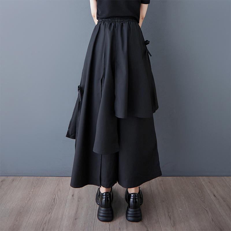 Nadměrná velikost Černé Vintage s vysokým pasem Ležérní volné Letní kalhoty se širokými nohavicemi Dámské kalhoty