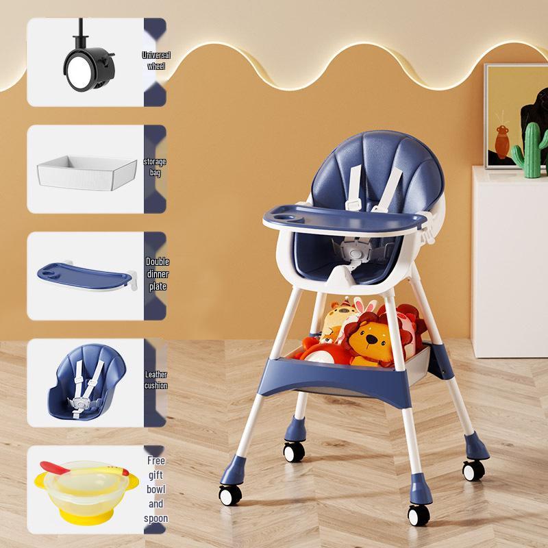 Adjustable Portable High Chair for Infants - Foldable Children's Dining Seat with Double Layer Tray