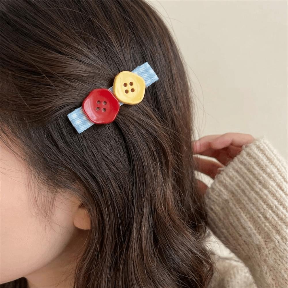2 pcs/set Small and Cute Button Hair Clips Resin Bangs Clip New Duckbill Clips  Travel