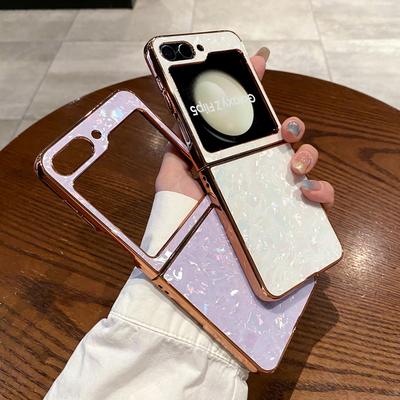 Brokatowy Wzór Muszli Wstrząsoodporne Etui na Telefon Dla Samsunga Galaxy Z Flip6 Flip5 Flip4 Flip3 Luksusowe Twarde PC Slim 2-częściowe Składane Etui