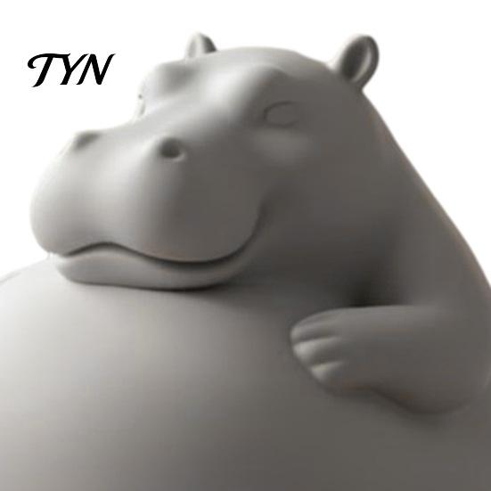 Modern Minimalist Ornaments 3D Printed Chubby Hippo Figurine, Lazy Hippopotamus Statue, Cute Animal Desk Ornament for Home Office Decor Healing