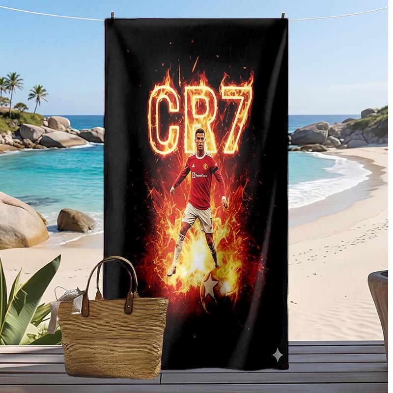 Asciugamano da Spiaggia Stampato Cristiano Ronaldo Asciugamano Morbido ad Asciugatura Rapida Coperta da Spiaggia Rettangolare Grande Portatile per Viaggi Piscina