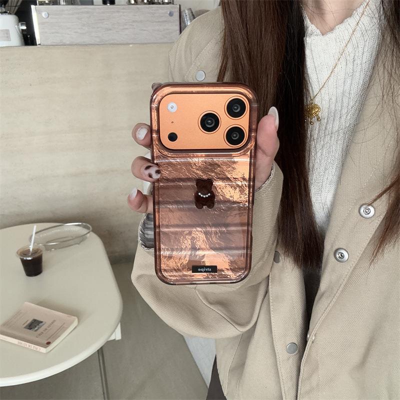 Japanese & Korean 3D Striped Bear Case for iPhone 17/16 Pro Max/15/14 - New Design for Girls