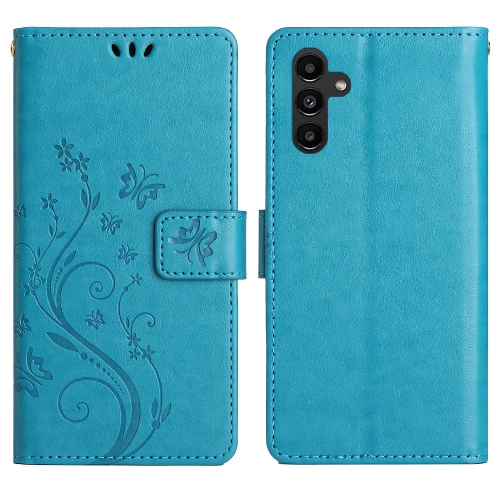 For Samsung Galaxy S24 FE Leather Wallet Case Butterfly Flower Imprinted Phone Cover with Strap