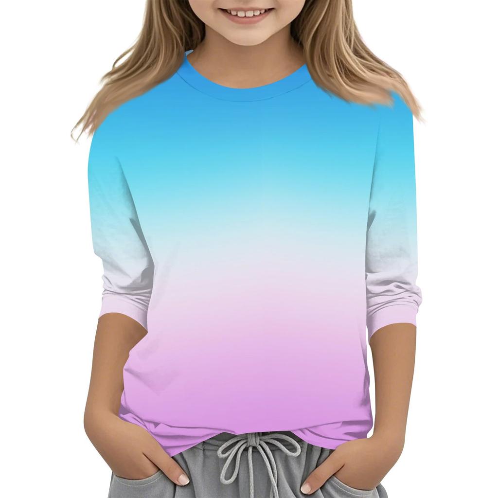 Children's 3/4 Sleeves Printed O-neck Top Everyday Casual T-shirt