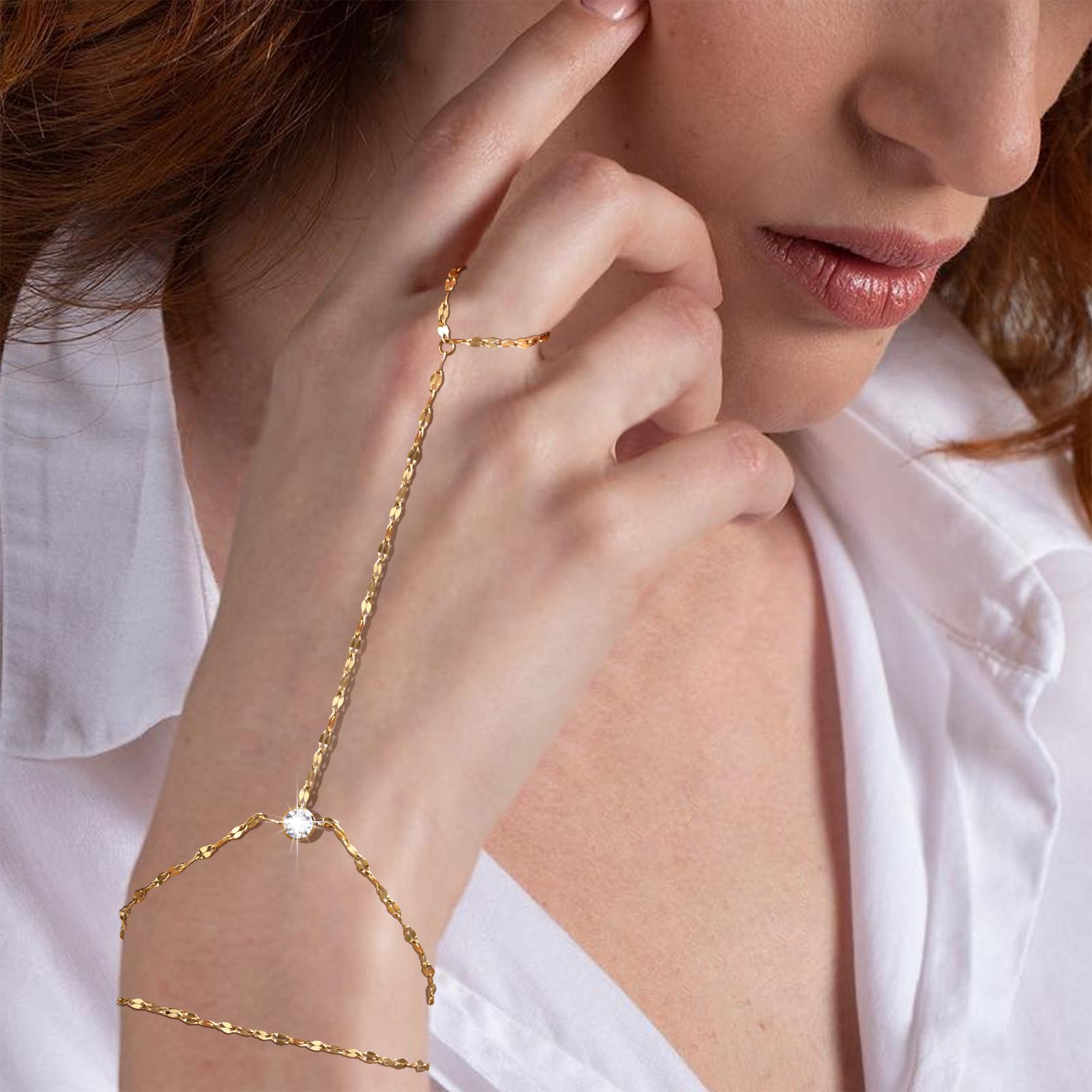 

Dainty Zircon Double-layer Finger Chain Bracelet for Women,Bead Chain Stainless Steel Devil s Eye Bracelets,Fashion Jewelry Gift