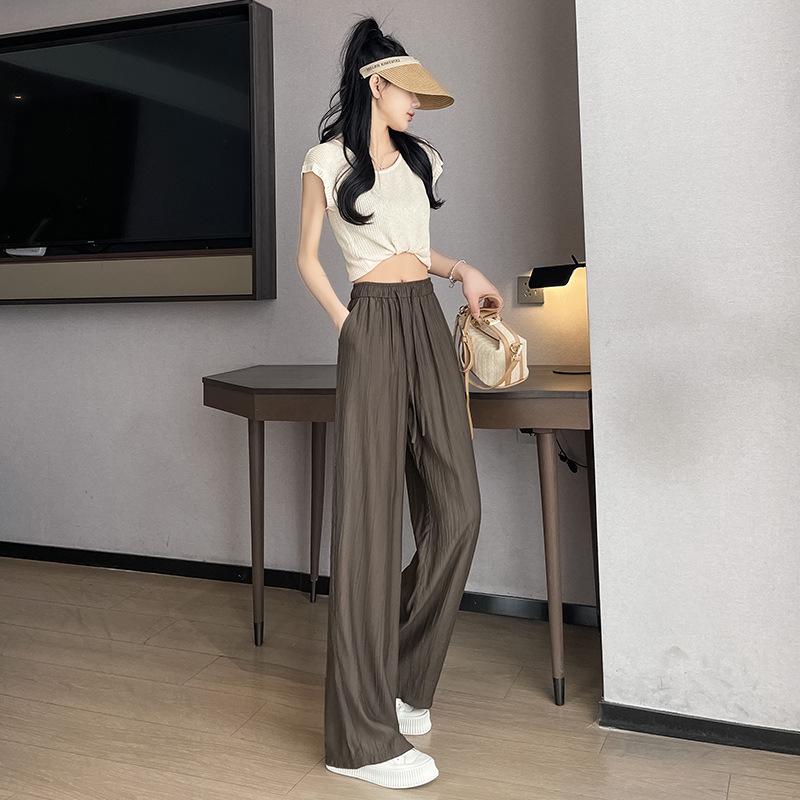 Women's Summer Ice Silk Wide-Leg Pants - Lightweight, Loose, Sun-Protective, Casual Fit