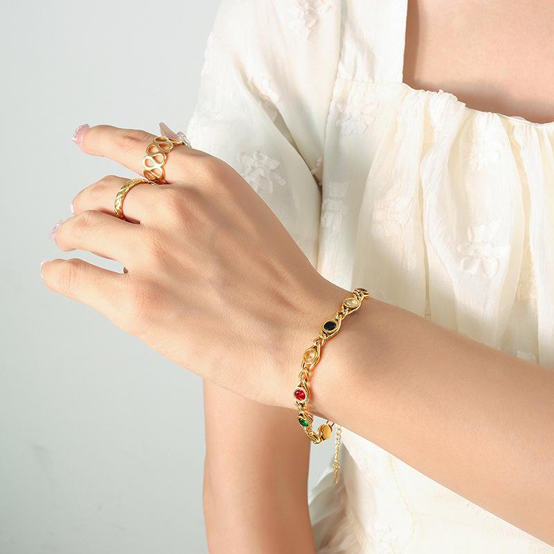 Colorful Zircon Fisheye Necklace & Bracelet Set with Copper Chain