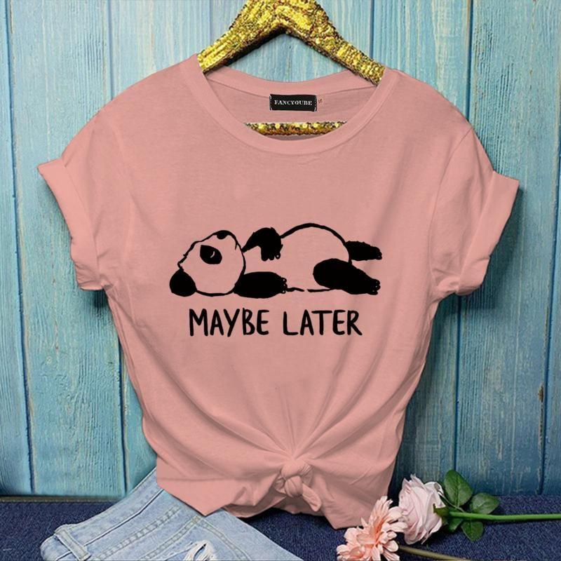 Funny Panda MAYBE LATER Graphic Printed T-shirt for Both Women Personalized Creative Panda Shirt Cute Panda T-shirt Tops