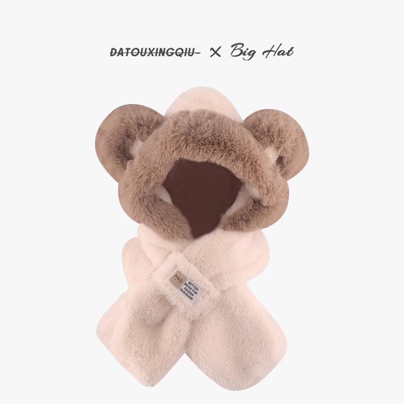 

Плюшевая шапка и шарф интегрированные милый медвежонок женская зимняя защита ушей шапка Лей Фэн езда теплая универсальная лыжная шапка