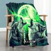 Wolf Green Moon Customize Text Blanket Gift Personalized Blanket Ultra-Soft Suitable for Home Decor Sofa Picnics Couch Ideal for All Seasons