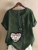 Women's Fashion Love Letter Print Shot Sleeve T-shirt Loose Cotton Shirt Casual Loose Summer Blouse Tops Plus Size