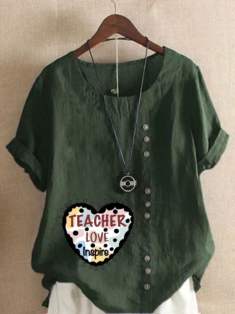 Women's Fashion Love Letter Print Shot Sleeve T-shirt Loose Cotton Shirt Casual Loose Summer Blouse Tops Plus Size