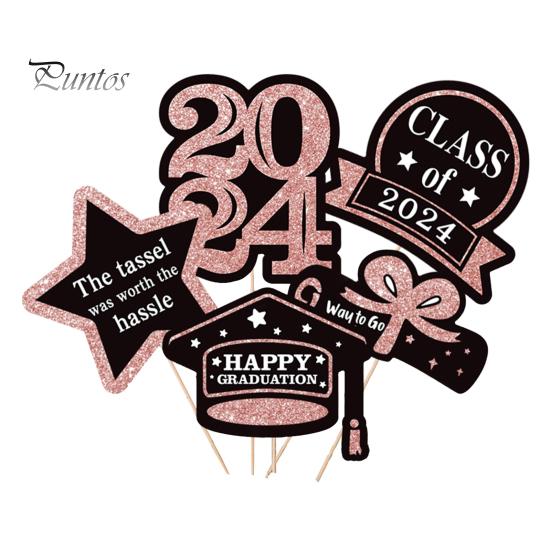 5Pcs/Set The Class of 2024 Glitter Graduation Centerpiece Sticks Set Table Vase Toppers Graduation Party Decor