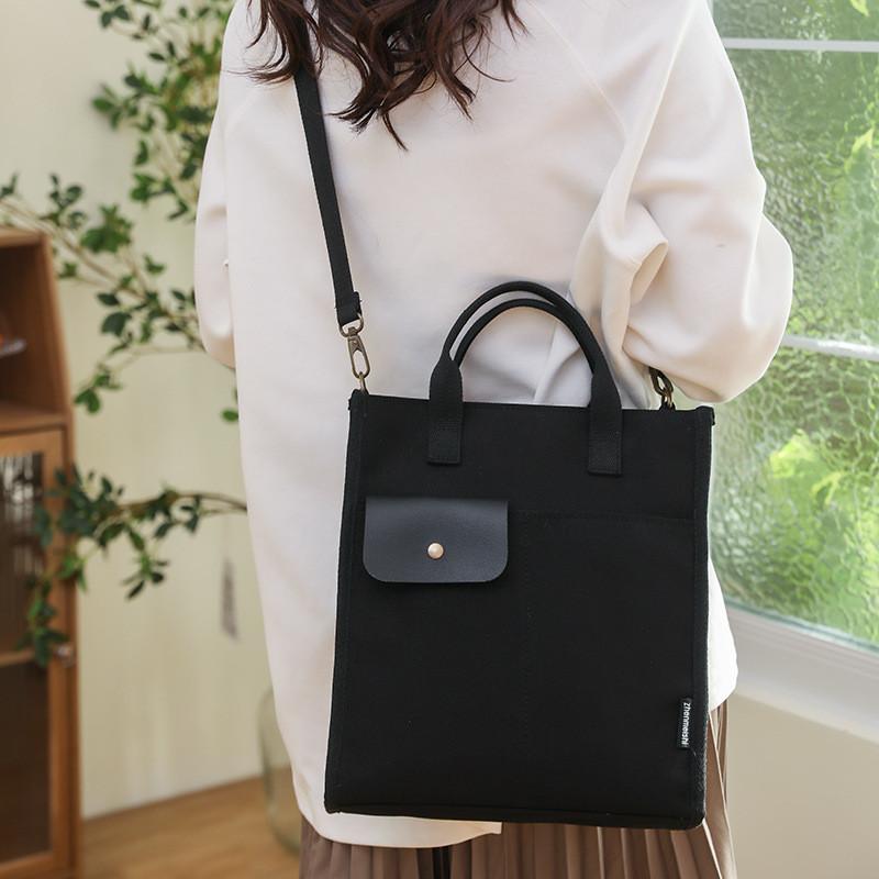 Canvas Shoulder Bag For Women With Zipper Pockets Casual Street Style For Daily Use