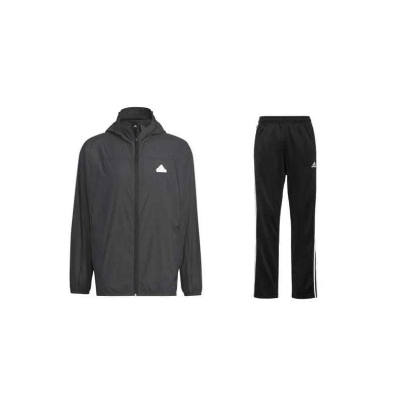 

Adidas Solid Color Logo Print Hooded Long Sleeve Top Comfortable Mid Waist Long Pants Casual Sports Suit Unisex suit Black IT3940+TR30PR-BW L