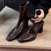 High-heeled Short Boots, Women's Shoes, New Style Square Toe Boots, Lined Shoes, Chunky Heels