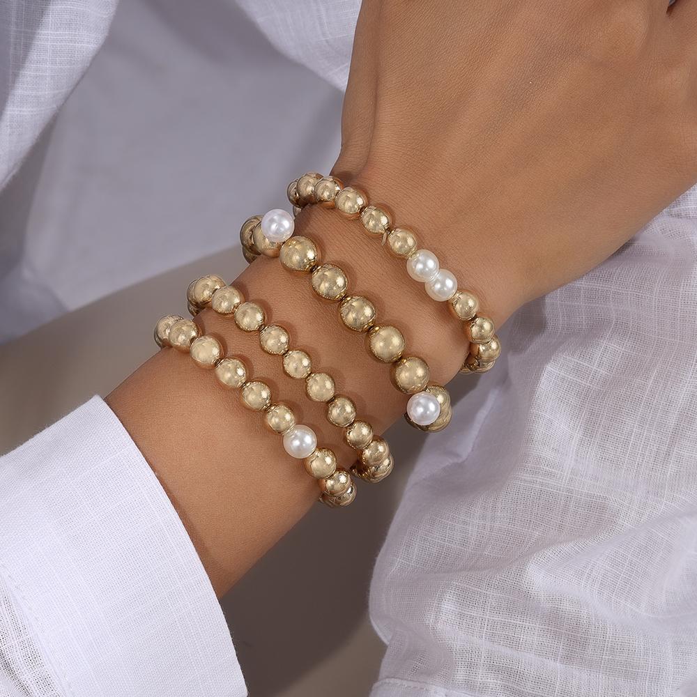 4pcs Fashion Gold Color Pearl Ball Beaded Bracelet for Women Men Round CCB Beads Bracelets Bangle Jewelry Gifts
