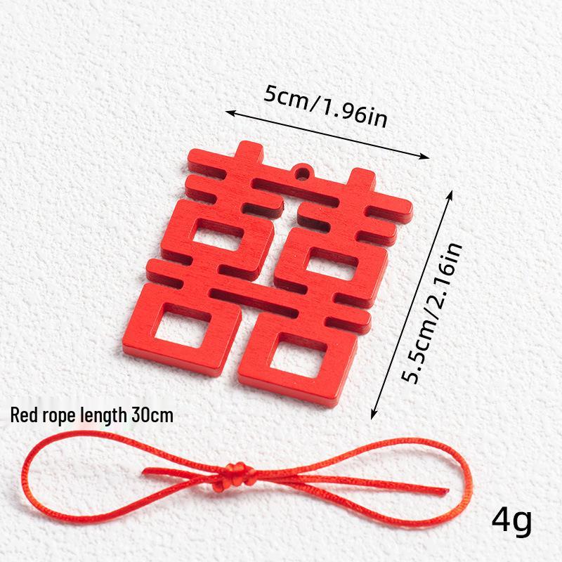 Chinese Style Wooden Double Happiness Pendant - Gold-Toned Wedding Room Ornament