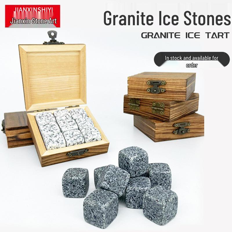 Whiskey Kühlsteine Geschenkset: Naturstein Eiswürfel in Holzbox