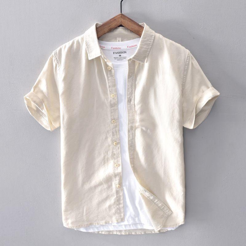 Japanese Style Casual Shirt Young Thin Breathable Loose Short Sleeve Linen Cotton Linen Shirt Summer Men's Standard Fit Short