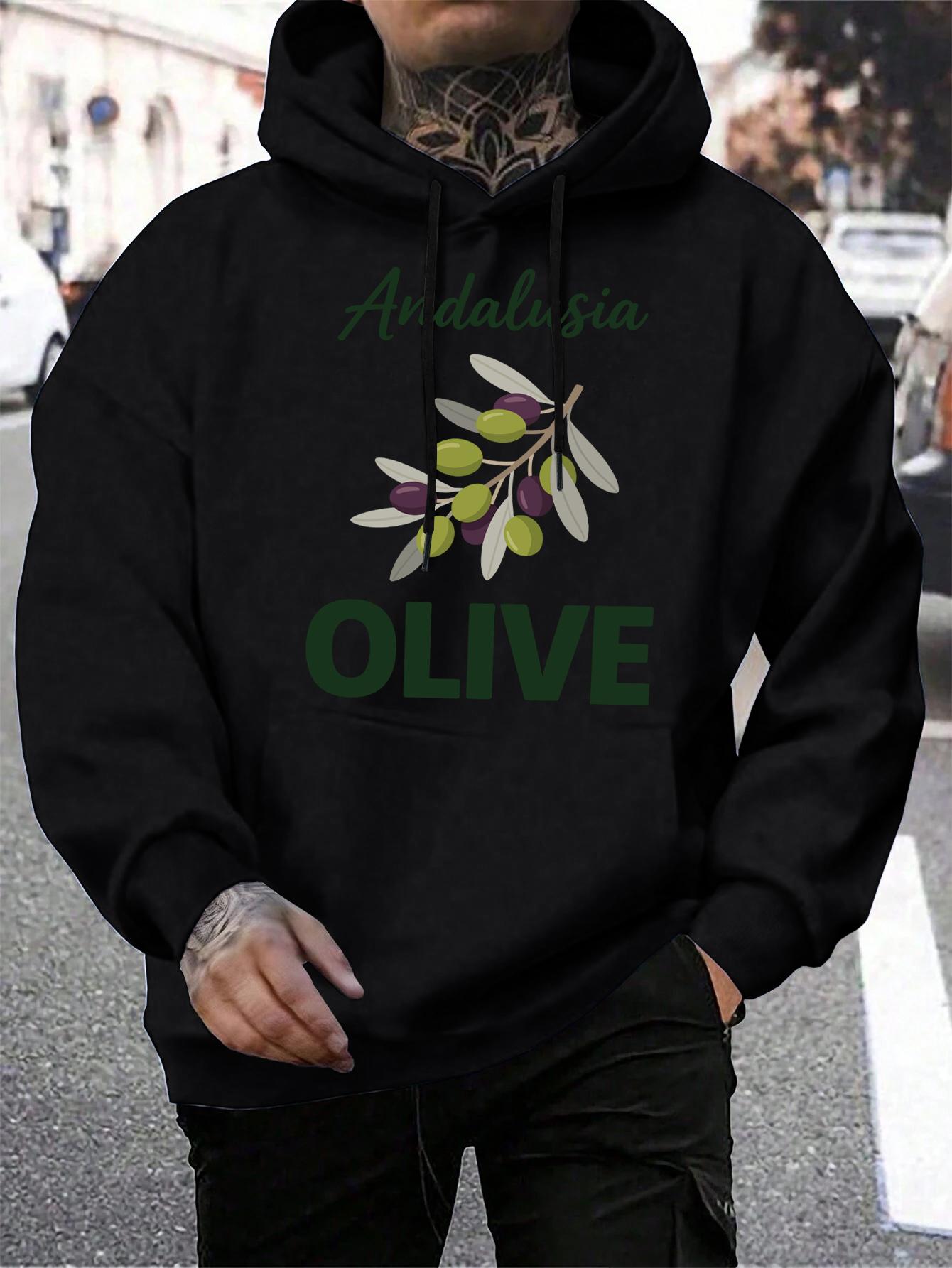 

Andalusia Olive Fresh Fruit Printing Men Hoodie All-Match Loose Pullover Autumn Fleece Hoodies Soft Pocket Male Streetwear 2XL
