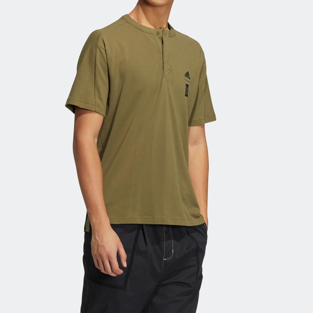 adidas Solid Color Sports Training Casual Short Sleeve T-Shirt Men Tops Olive-Green HE5173