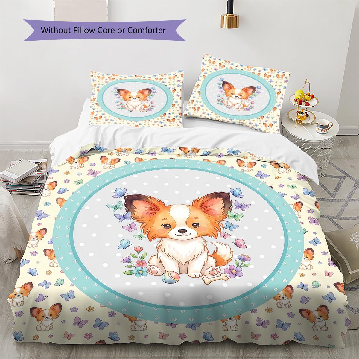 

Dog Cartoon Puzzle Pattern Bedding Set Quilt Cover Pillowcase Home Decor Gift (1 * duvet cover + 2 * pillowcase, without core) 135x200cm