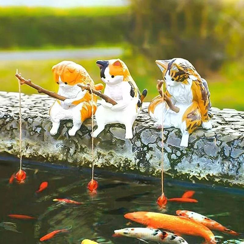 Fish Tank Fishing Cat Hanging Creative Landscape Office Ornaments Fishing Fun Mini Decorative Micro-Landscape