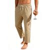 Men's Drawstring Waist Relaxed Fit Linen Lounge Pants with Pockets Lightweight Breathable Casual Trousers for Home Beach Yoga