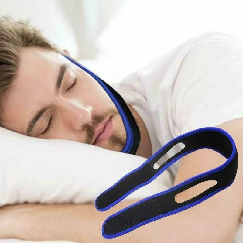 Snoring Stop Headband Anti-Snoring Belt Black Blue Chin Strap Adjustable Velcro Snoring Stop with Sleep Shut up and Breathe