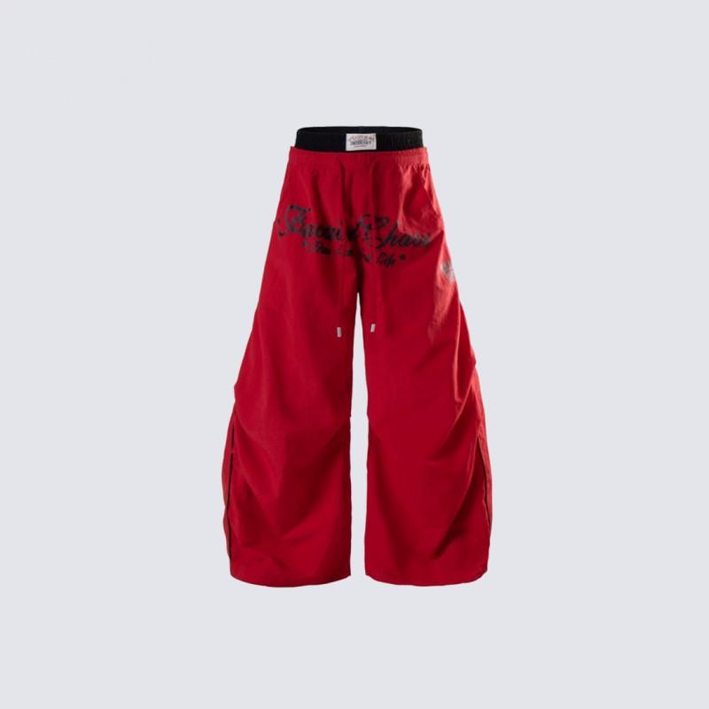 Black Red Faux Two Piece High Waist Wide Leg Pants American Vintage Letter Print Cargo Trousers Teens